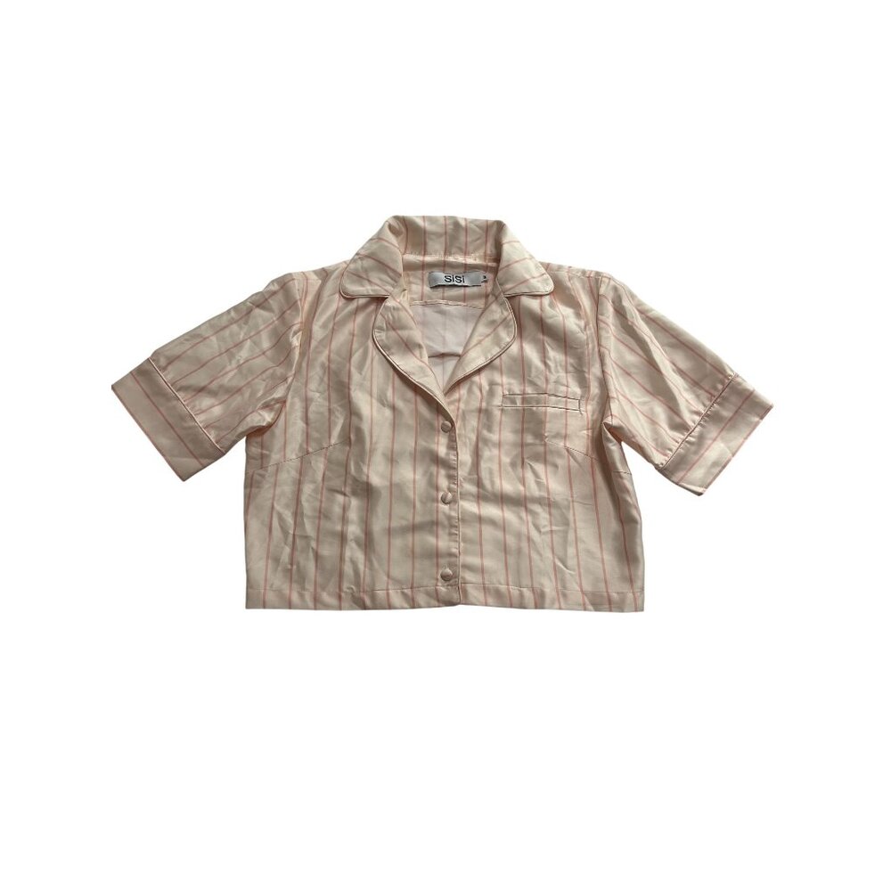 SiSi Signature Crop Pajama Top in Cream Salmon Pink
